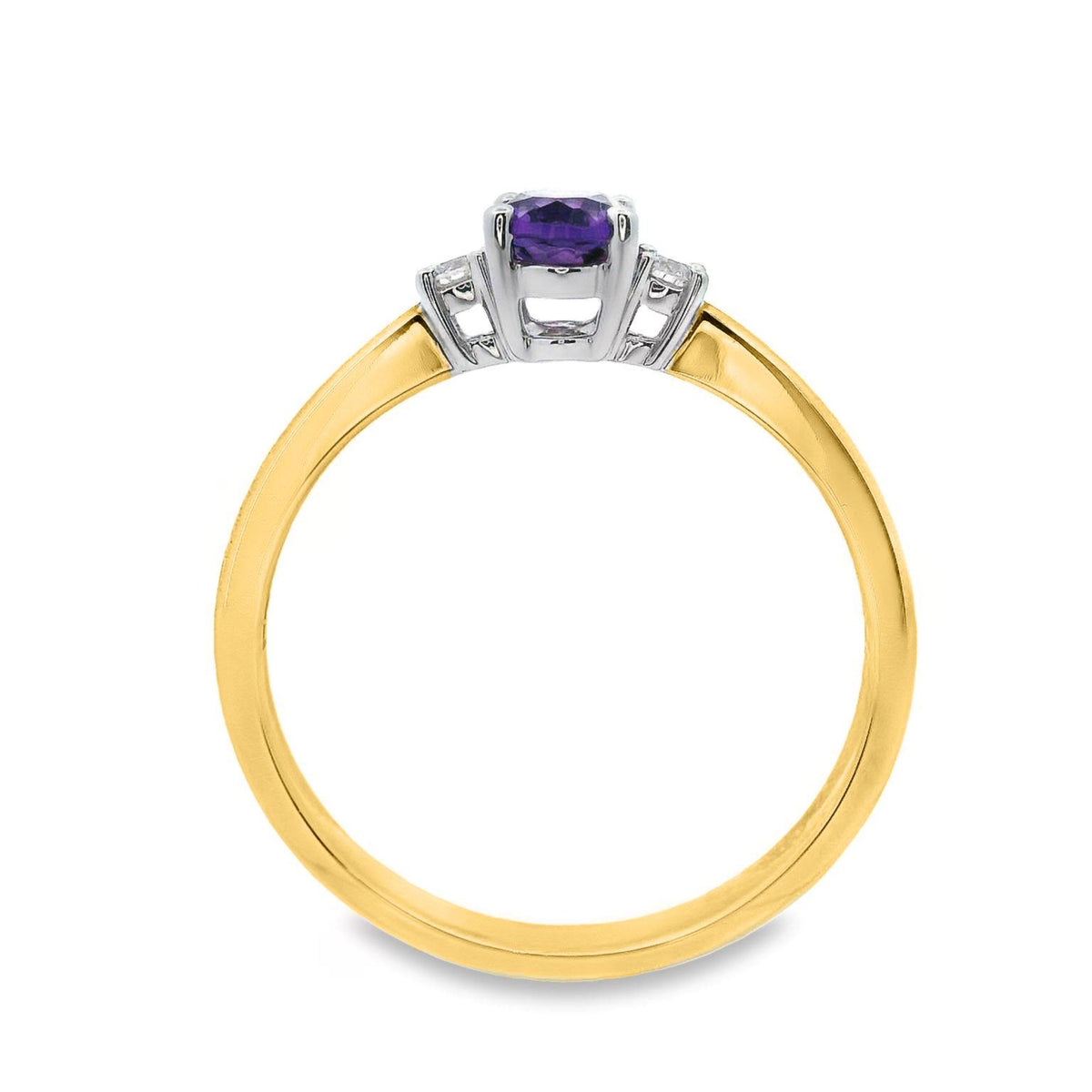 9ct Yellow Gold Amethyst And Diamond Trilogy Ring
