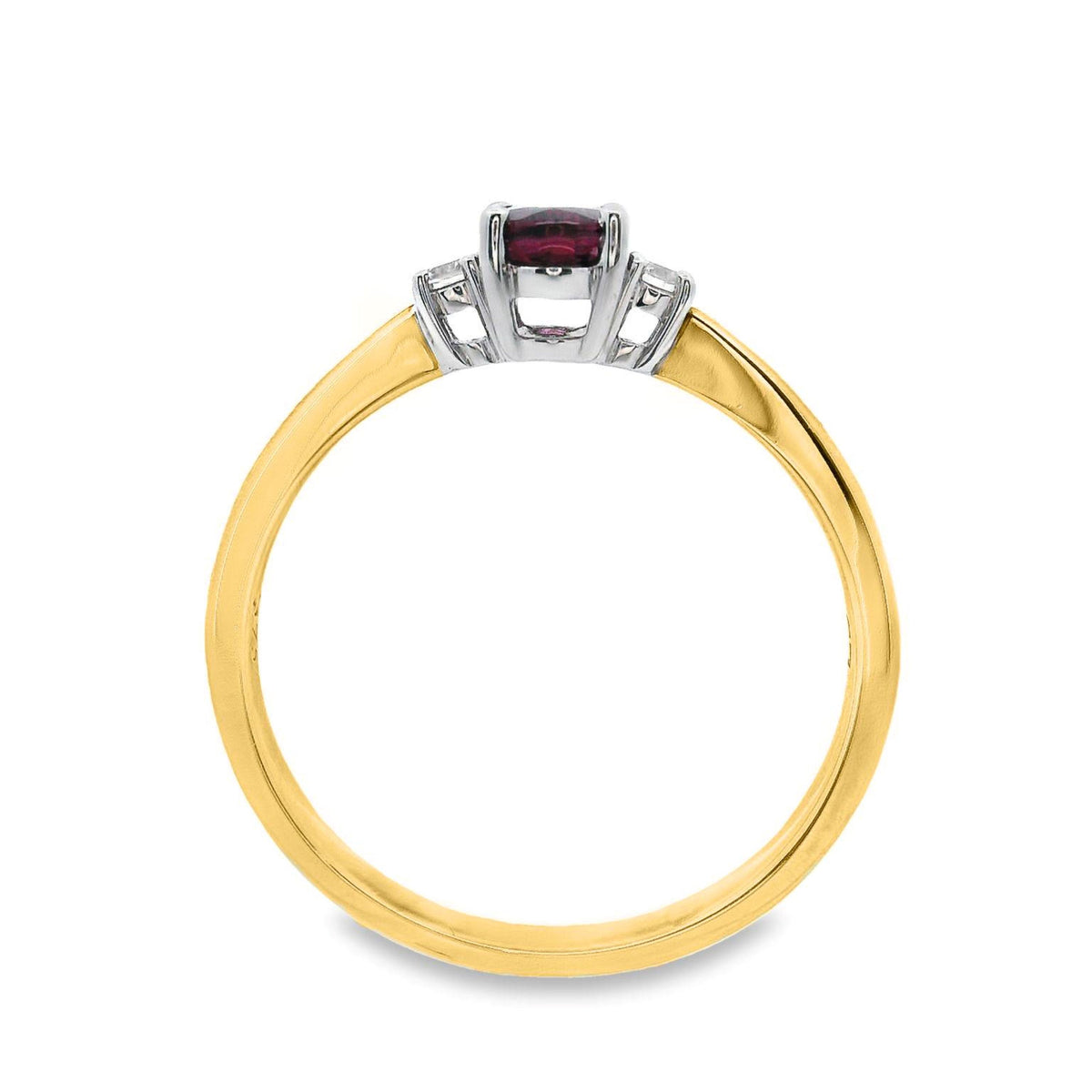 9ct Yellow Gold Rhodolite Garnet And Diamond Trilogy Ring