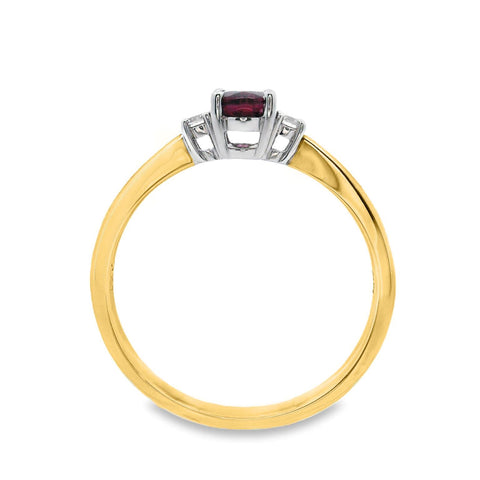 9ct Yellow Gold Rhodolite Garnet And Diamond Trilogy Ring