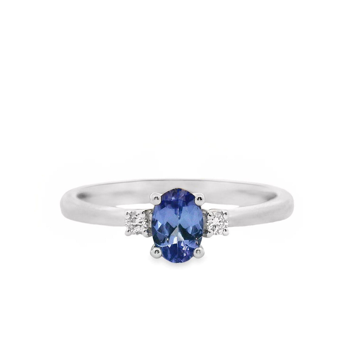 9ct White Gold Tanzanite And Diamond Trilogy Ring