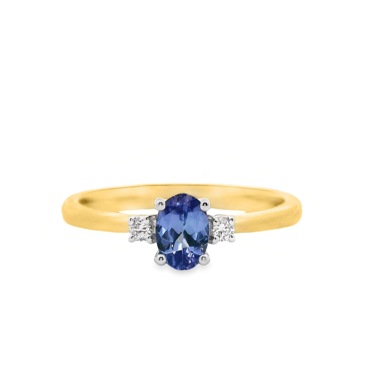 9ct Yellow Gold Tanzanite And Diamond Trilogy Ring