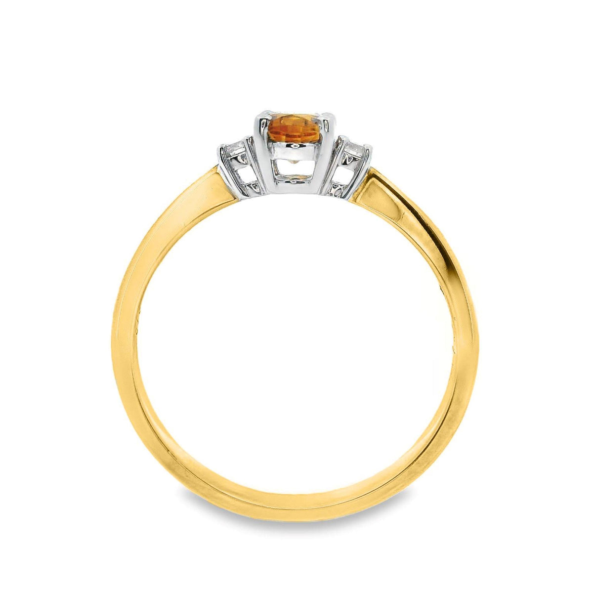 9ct Yellow Gold Citrine And Diamond Trilogy Ring