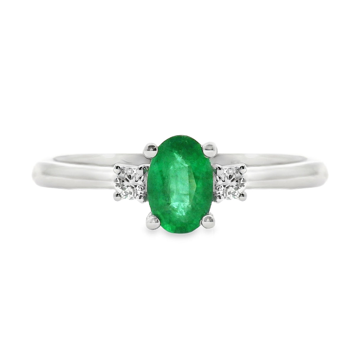 9ct White Gold Natural Emerald And Diamond Trilogy Ring