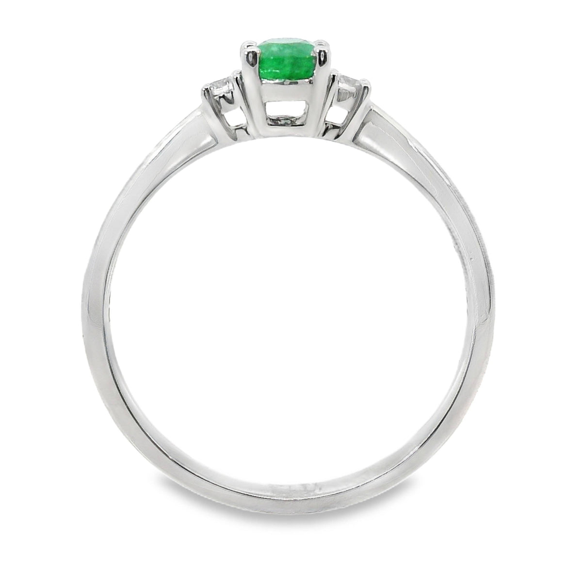 9ct White Gold Natural Emerald And Diamond Trilogy Ring