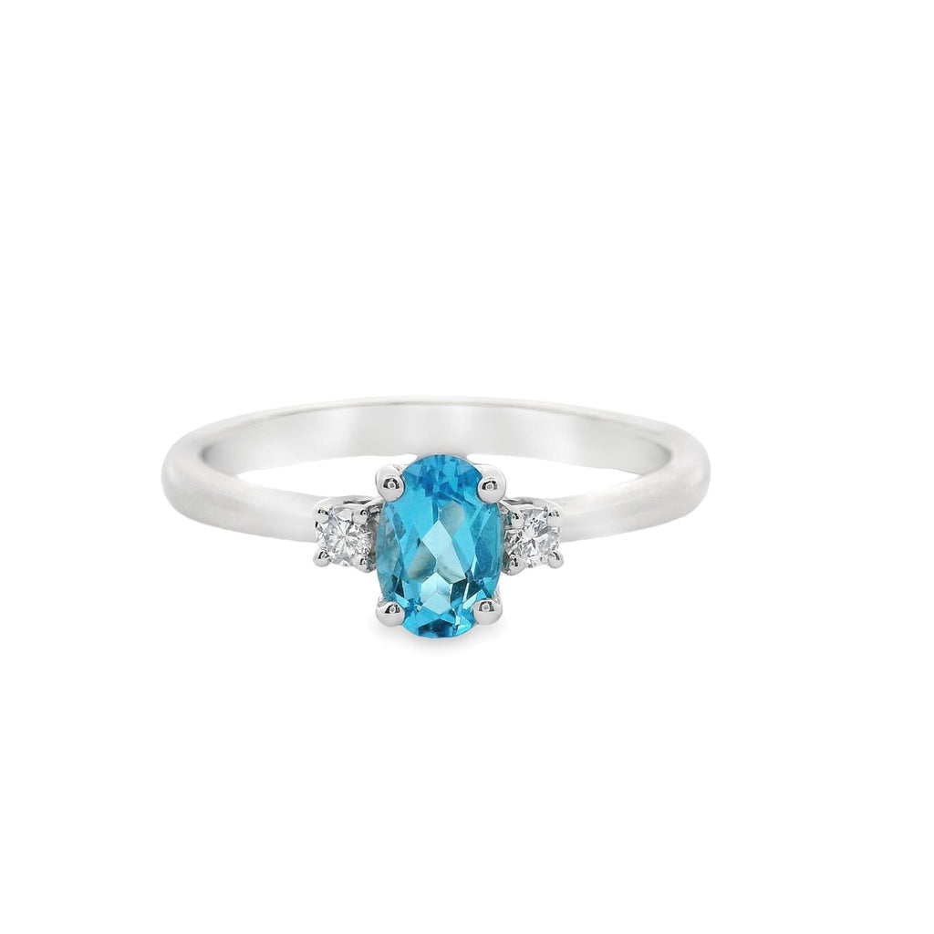 9ct White Gold Blue Topaz And Diamond Trilogy Ring