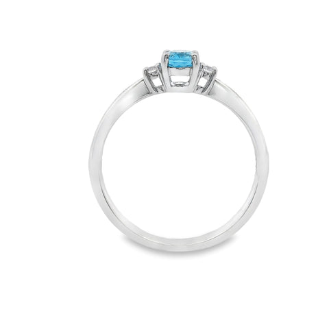 9ct White Gold Blue Topaz And Diamond Trilogy Ring