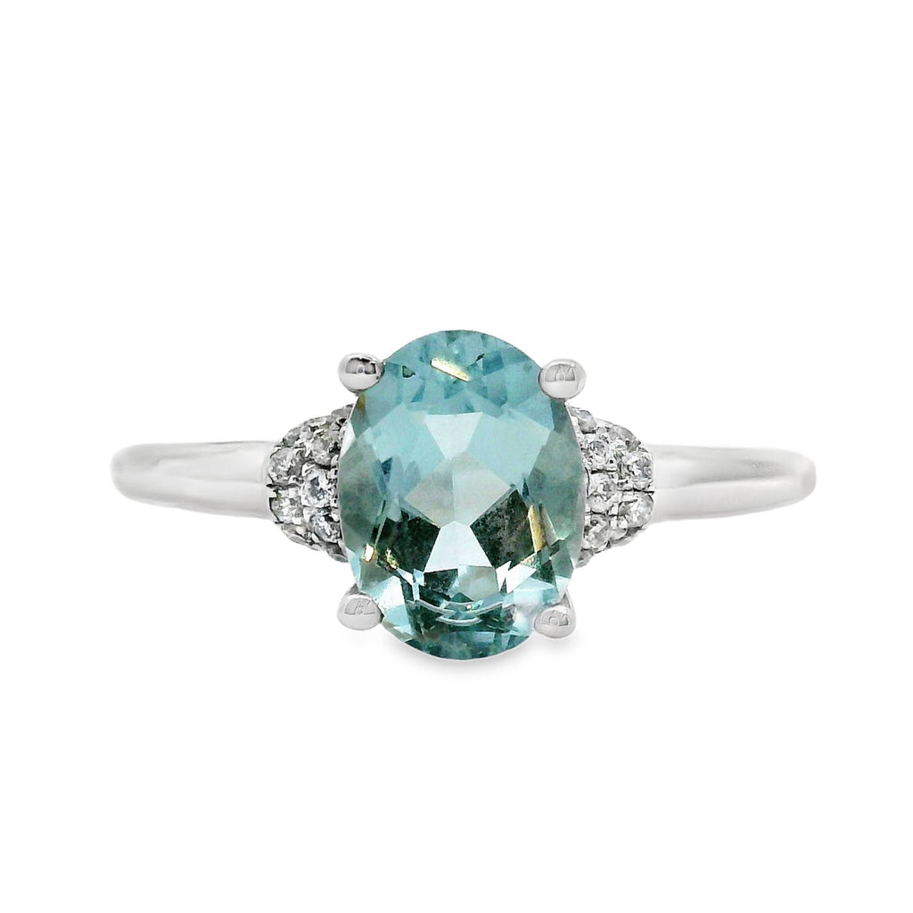 9ct White Gold Aquamarine And Diamond Dress Ring