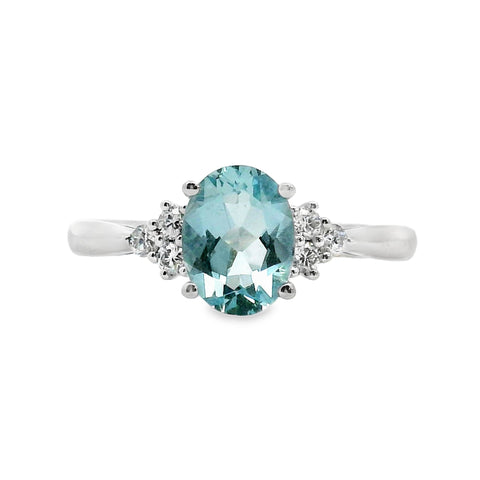 9ct White Gold Aquamarine And Diamond Claw Set Ring