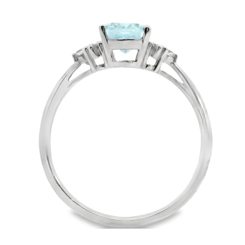 9ct White Gold Aquamarine And Diamond Claw Set Ring