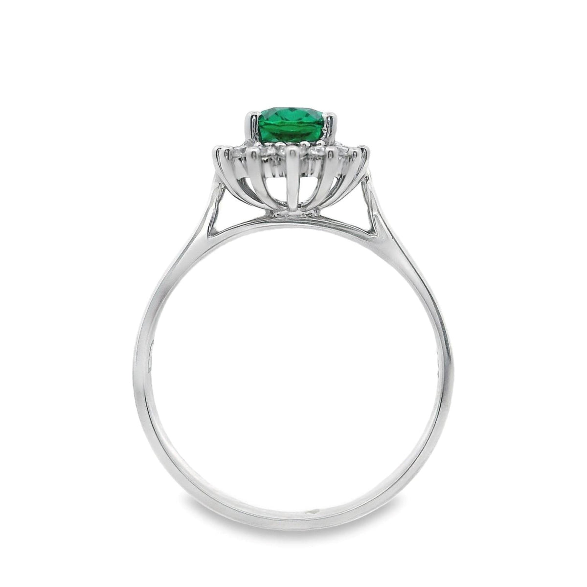 9ct White Gold Lab Grown Emerald And Diamond Halo Set Ring
