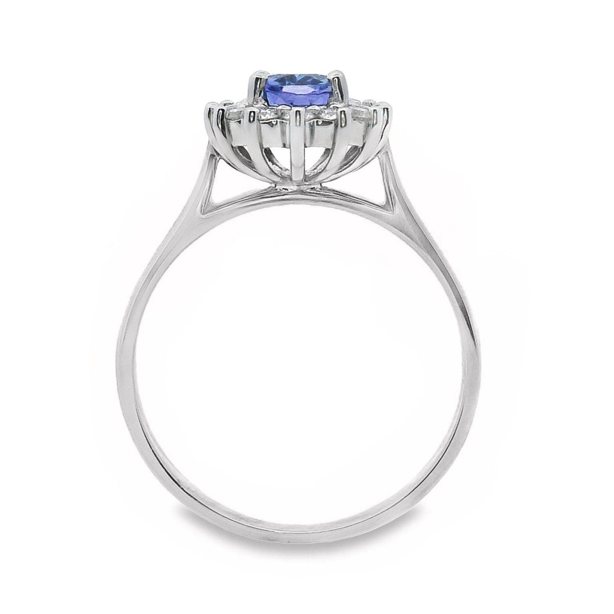 9ct White Gold Tanzanite And Diamond Halo Set Ring