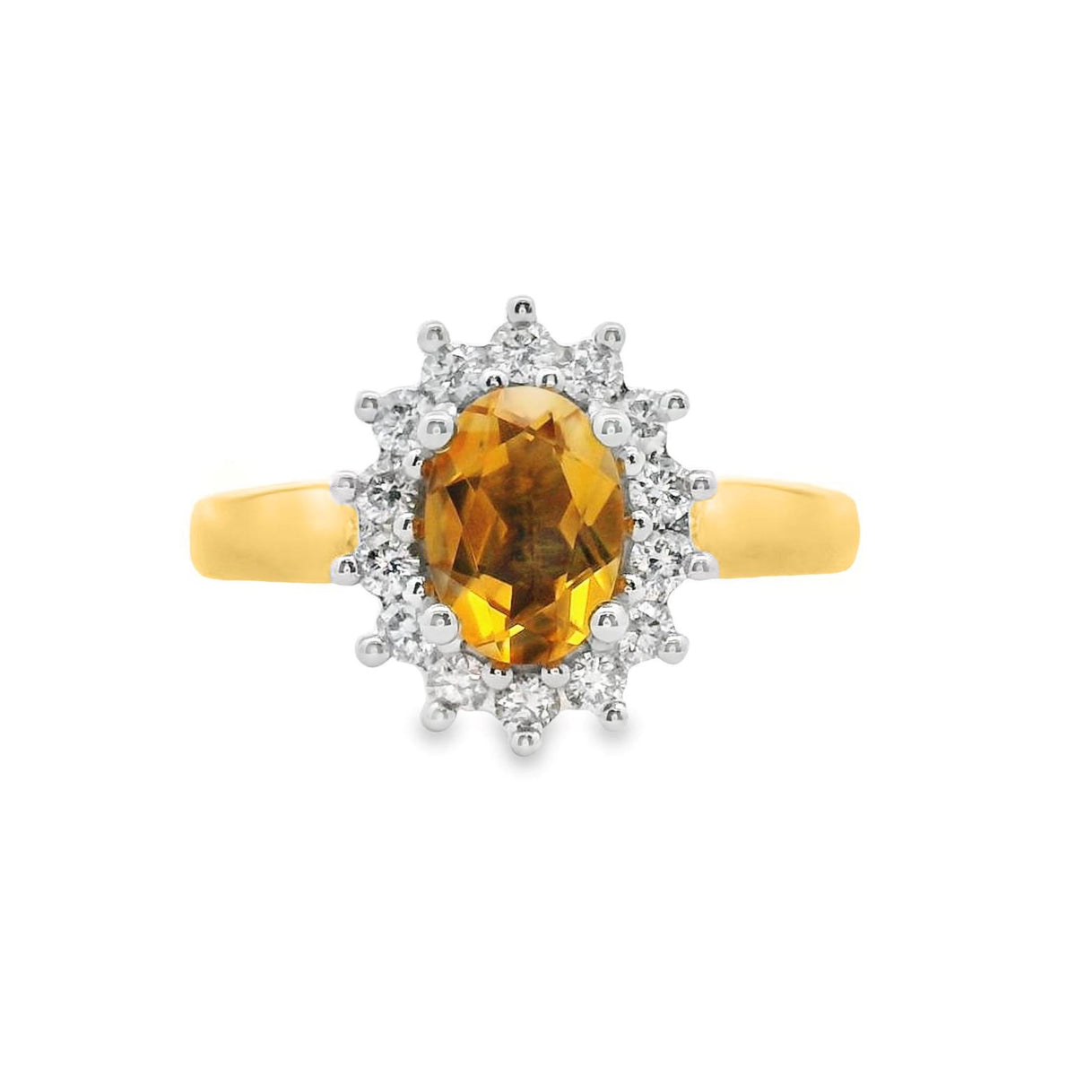 9ct Yellow And White Gold Citrine And Diamond Halo Set Ring