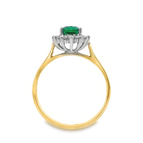 9ct Yellow Gold Lab Grown Emerald And Diamond Cluster Set Ring