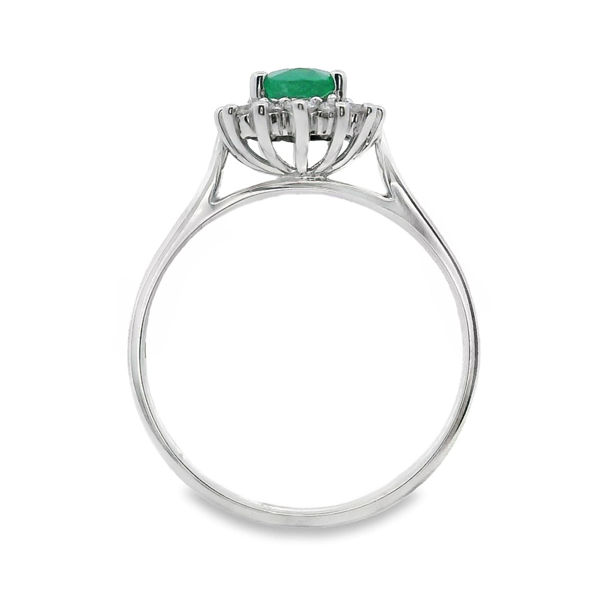 9ct White Gold Natural Emerald And Diamond Halo Set Ring