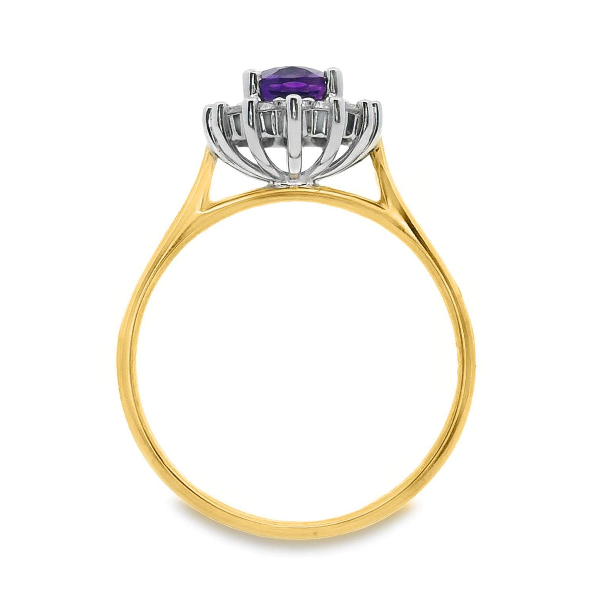 9ct Yellow And White Gold Amethyst And Diamond Halo Set Ring