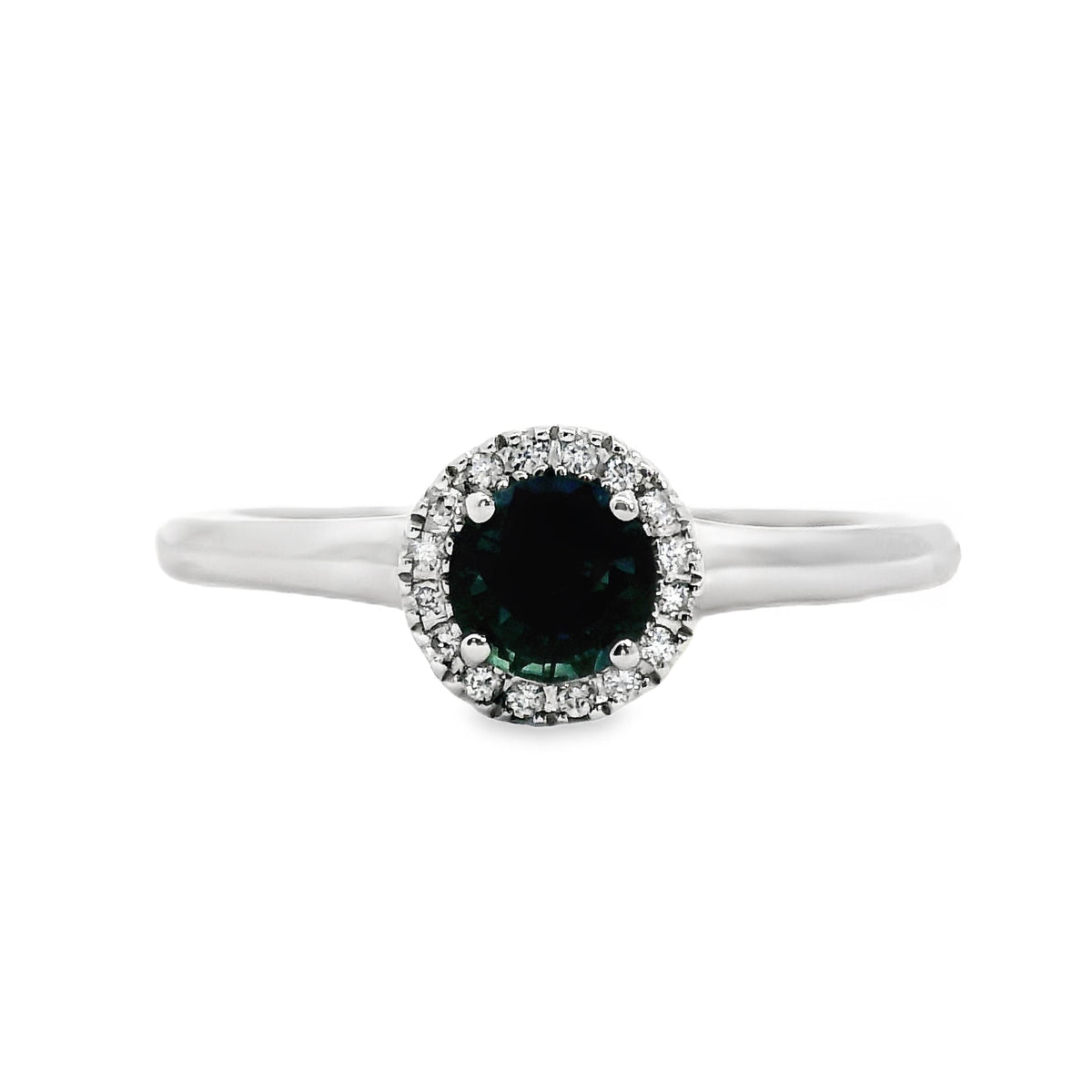 9ct White Gold Sapphire And Diamond Halo Set Ring