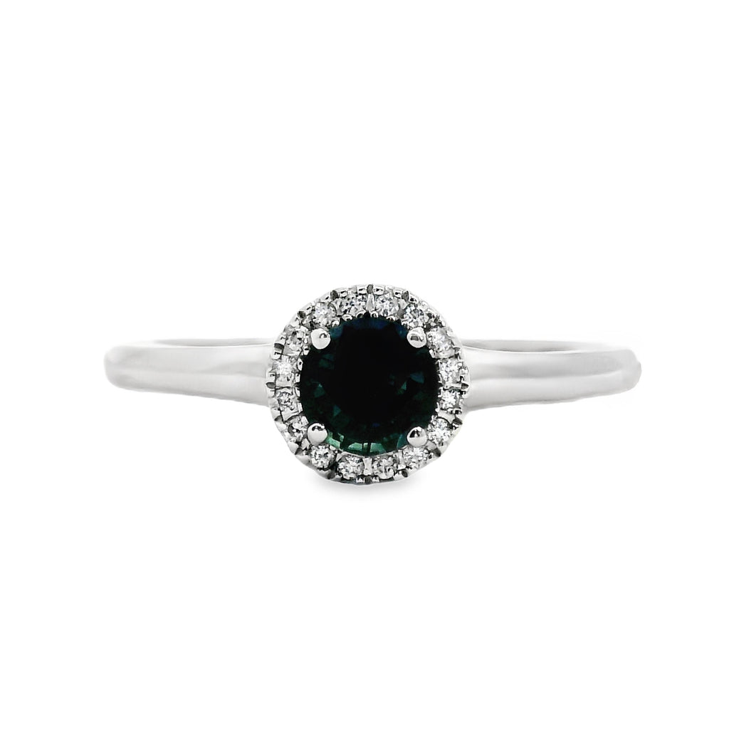 9ct White Gold Sapphire And Diamond Halo Set Ring