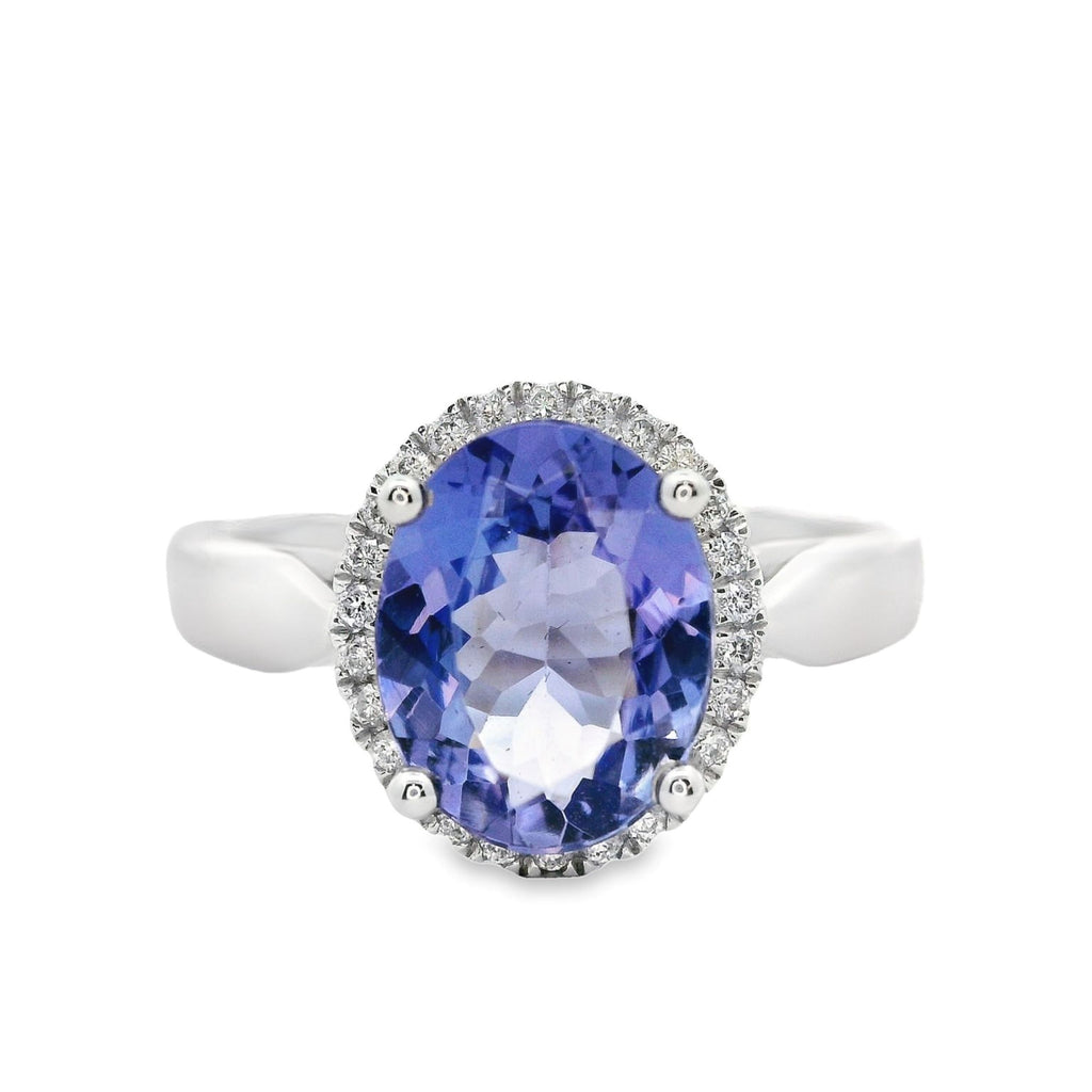 Tanzanite And Natural Diamond Halo Set Ring