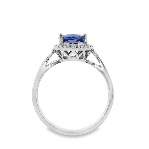Tanzanite And Natural Diamond Halo Set Ring