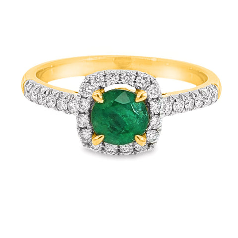 18ct Yellow Gold Natural Emerald And Diamond Ring