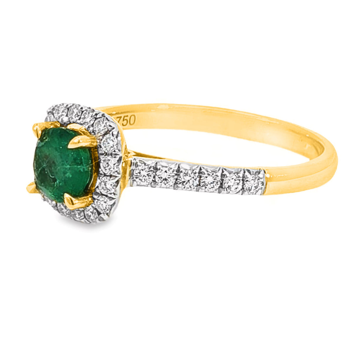 18ct Yellow Gold Natural Emerald And Diamond Ring