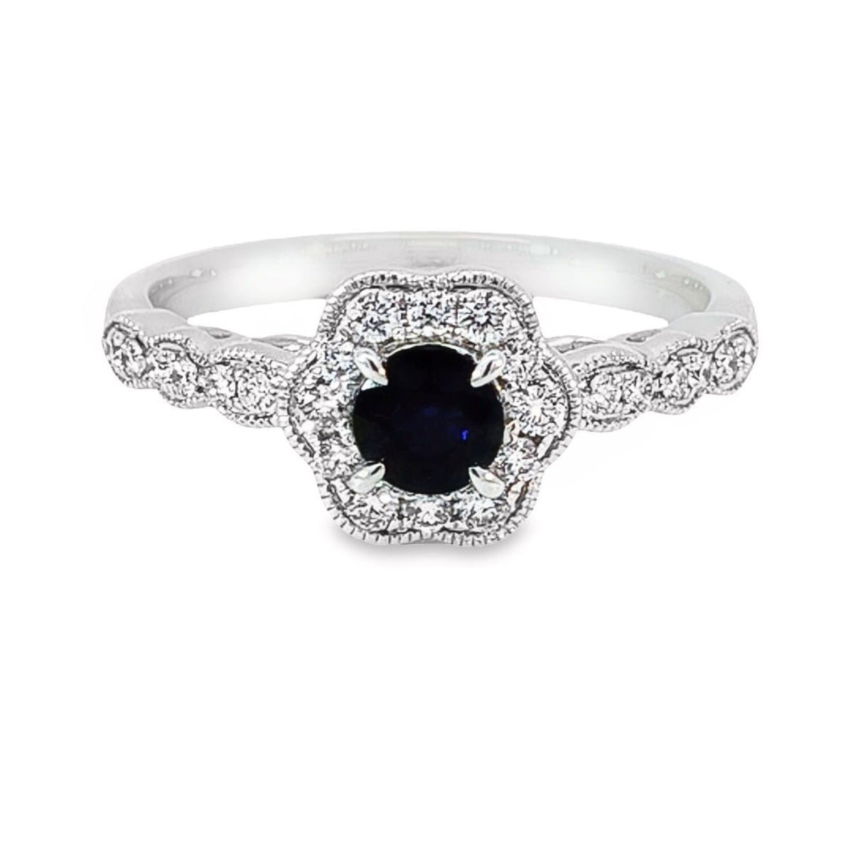 18ct White Gold Sapphire And Diamond Flower Ring