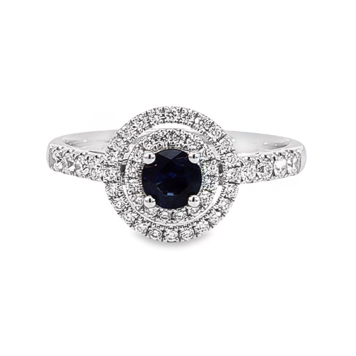 18ct White Gold Sapphire And Diamond Double Halo Ring