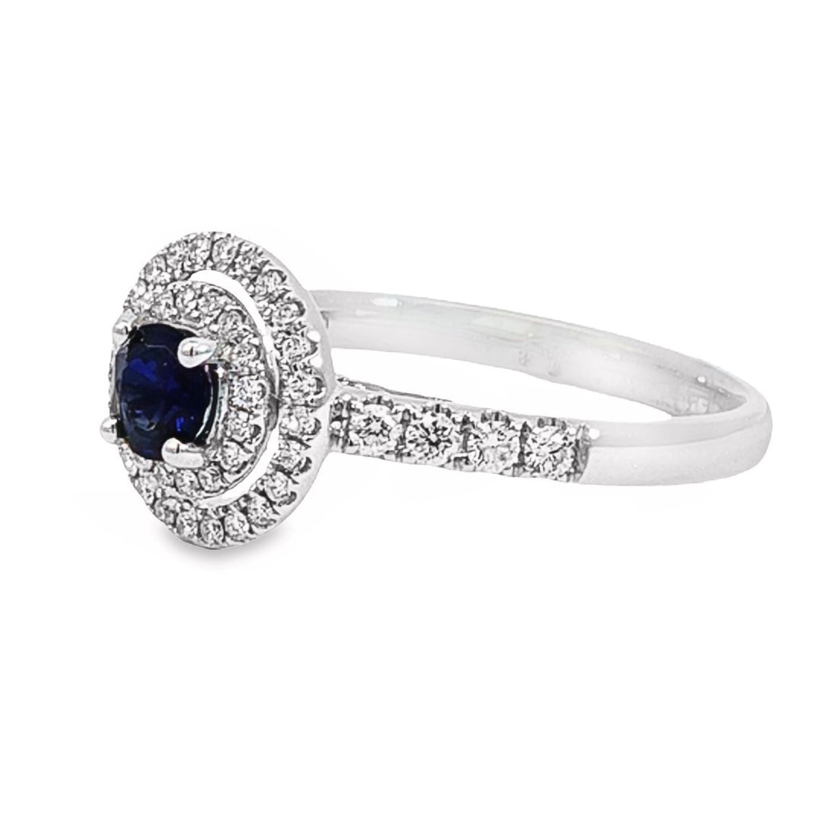 18ct White Gold Sapphire And Diamond Double Halo Ring