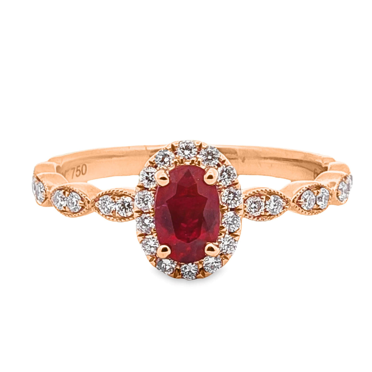 18ct Rose Gold Natural Ruby And Diamond Ring