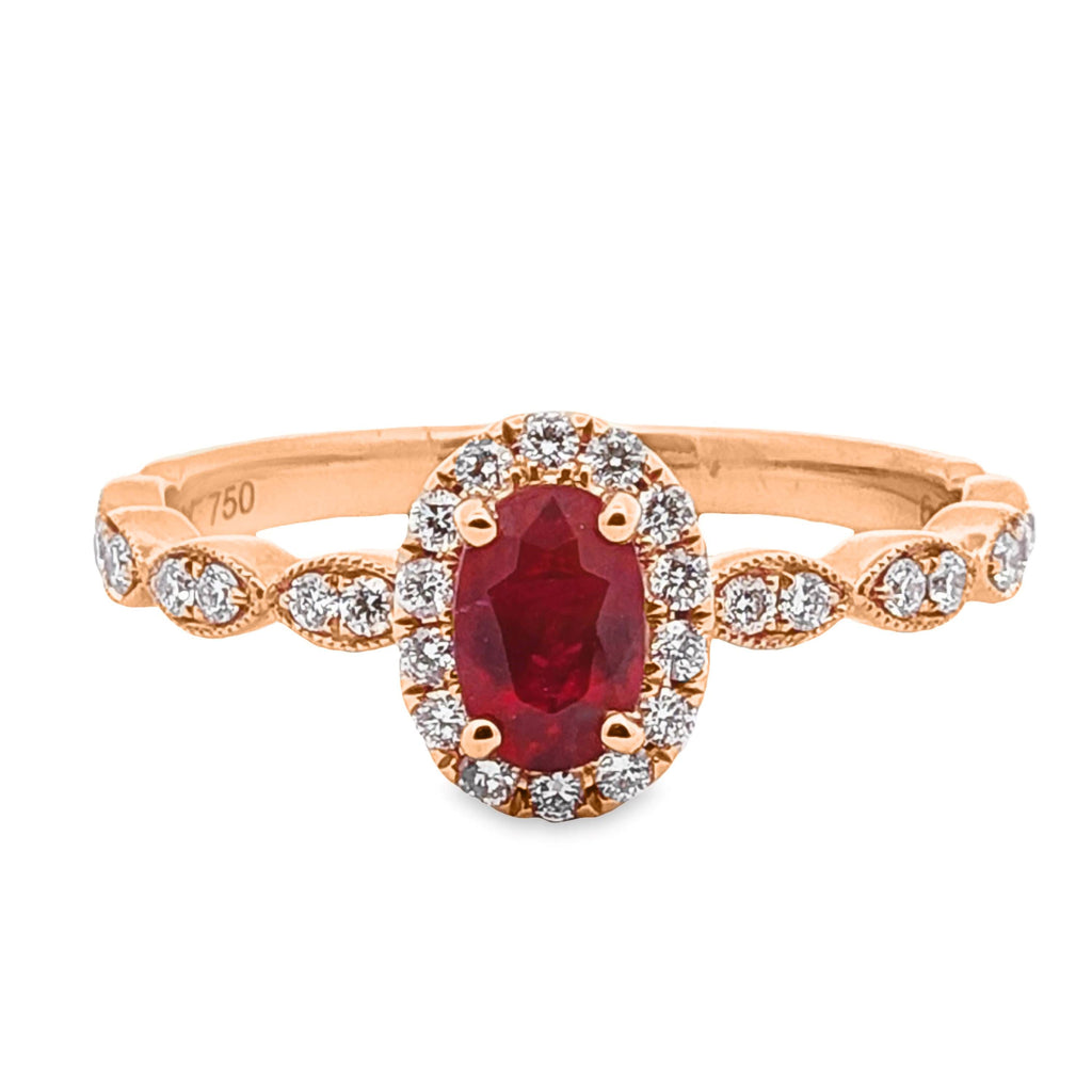 18ct Rose Gold Natural Ruby And Diamond Ring
