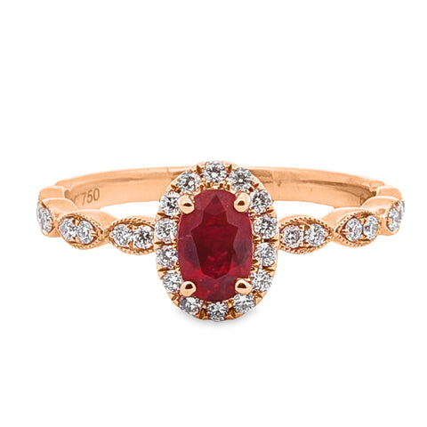 18ct Rose Gold Natural Ruby And Diamond Ring