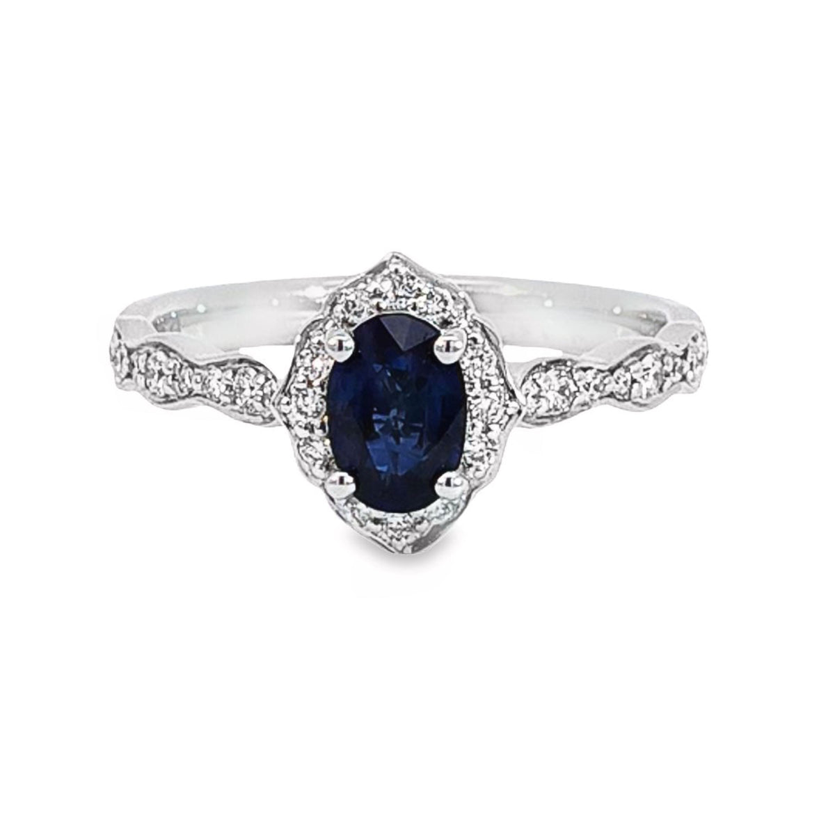 18ct White Gold Oval Sapphire And Diamond Ring