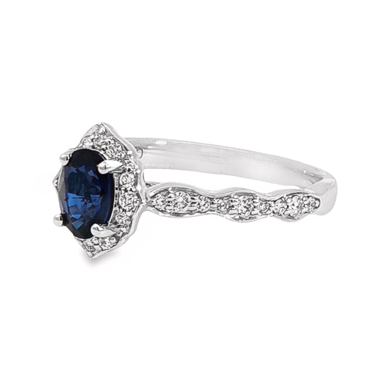 18ct White Gold Oval Sapphire And Diamond Ring
