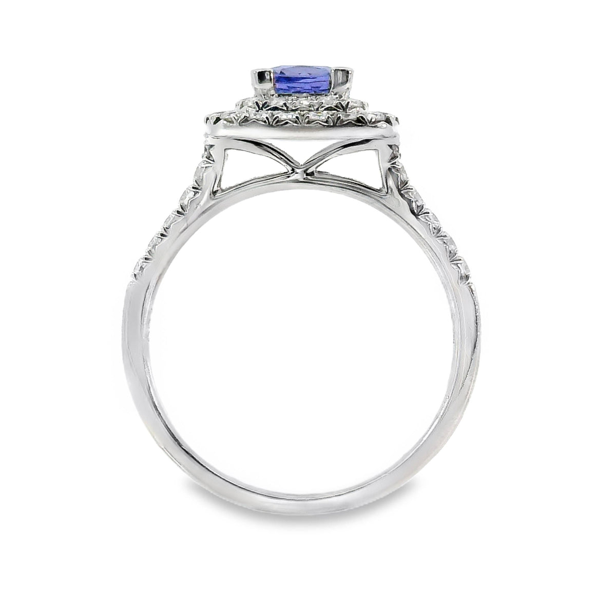 18ct White Gold Double Halo Set Natural Tanzanite And Diamond Ring