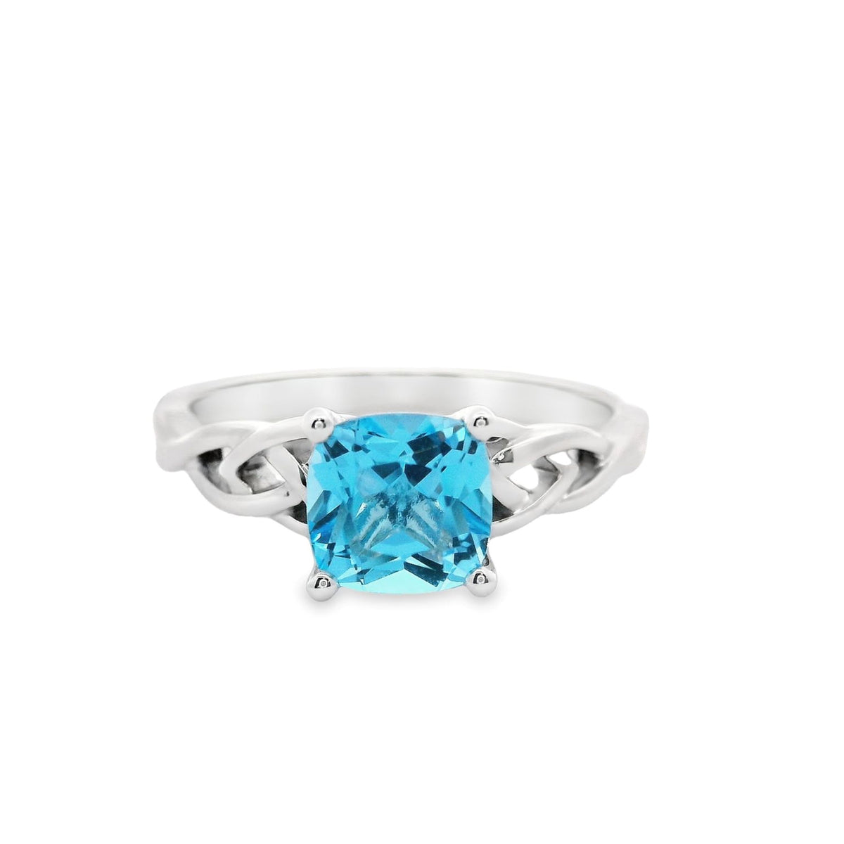 9ct White Gold Celtic Inspired Blue Topaz Ring