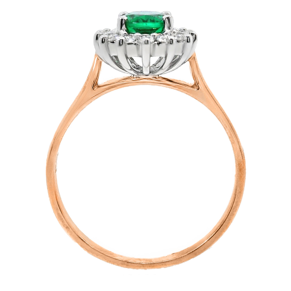 9ct Rose Gold Lab Grown Emerald And Diamond Halo Set Ring