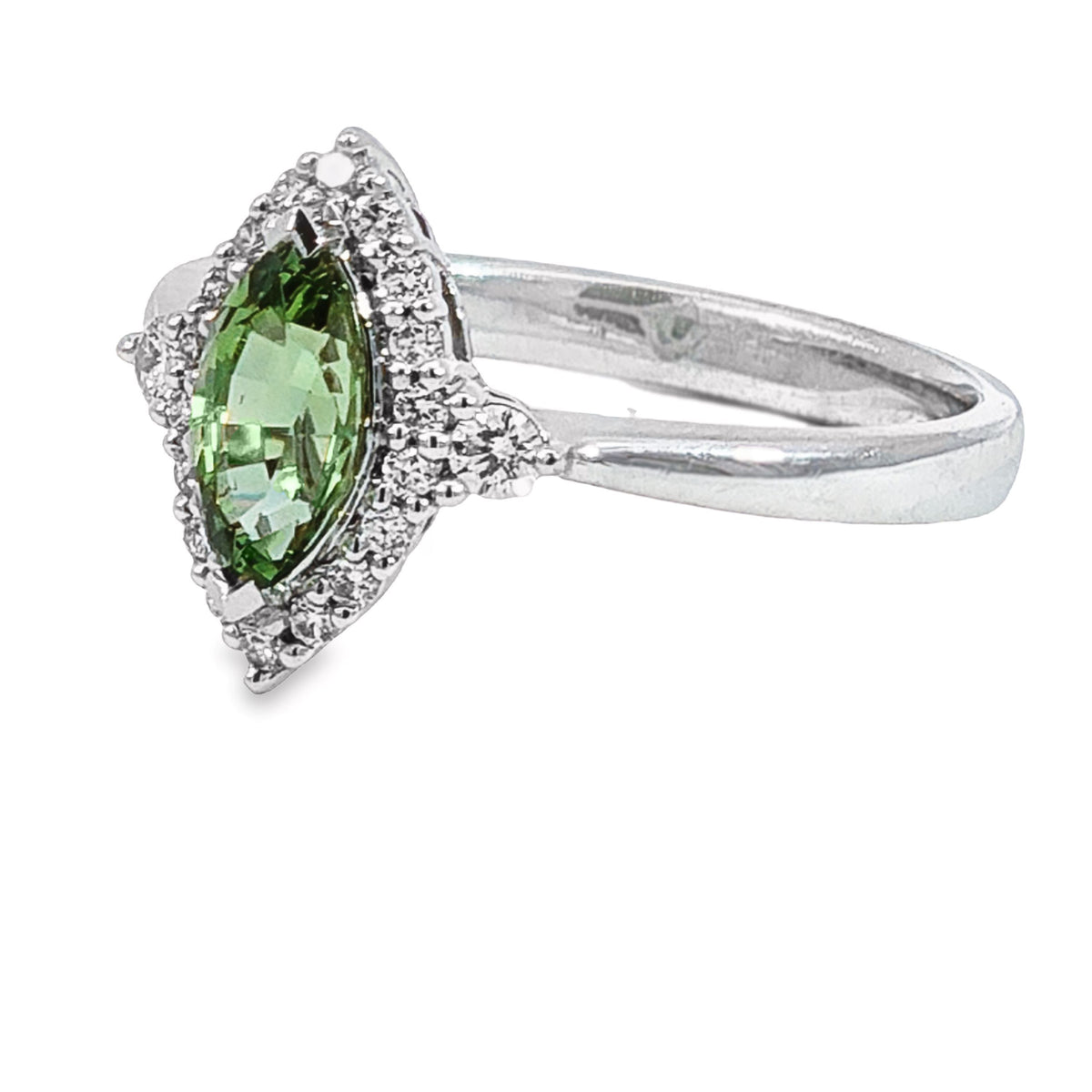 Bespoke 18ct White Gold Mint Garnet And Diamond Ring
