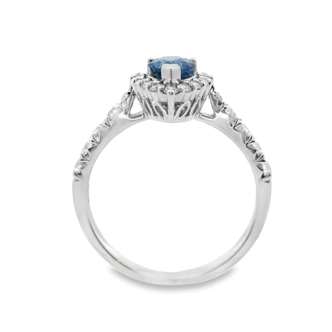 Pear Cut Sapphire And Diamond Halo Set Ring