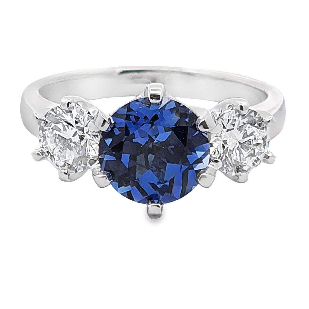 18ct White Gold Lab Grown Diamond And Sapphire Trilogy Ring