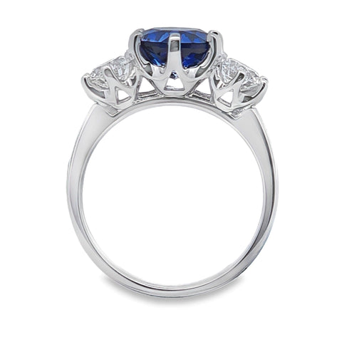 18ct White Gold Lab Grown Diamond And Sapphire Trilogy Ring