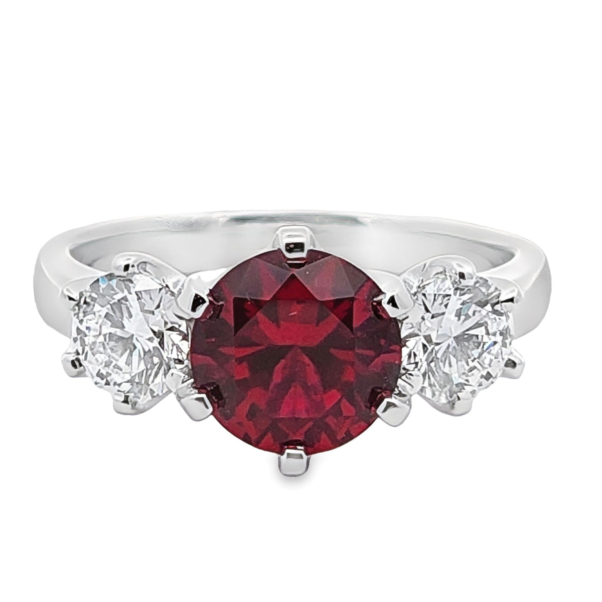 18ct White Gold Lab Grown Diamond And Ruby Trilogy Ring