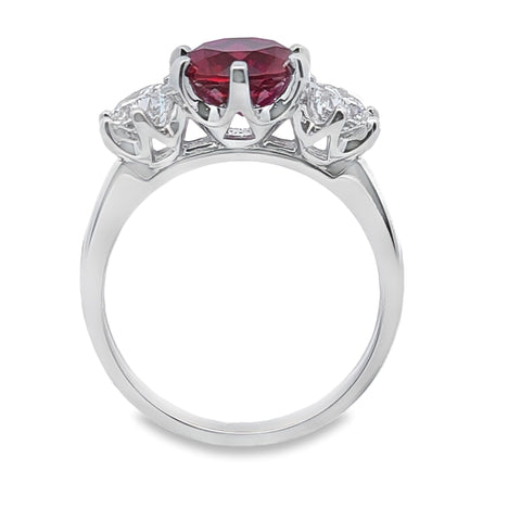 18ct White Gold Lab Grown Diamond And Ruby Trilogy Ring