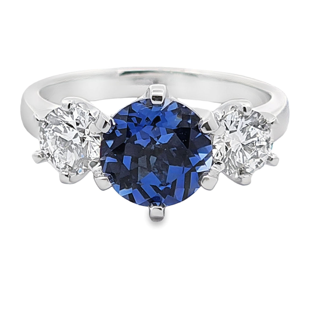 18ct White Gold Lab Grown Diamond and Sapphire Trilogy Ring