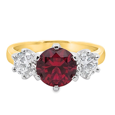 18ct Yellow Gold Lab Grown Diamond And Ruby Trilogy Ring