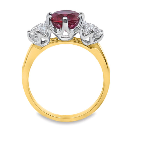 18ct Yellow Gold Lab Grown Diamond And Ruby Trilogy Ring