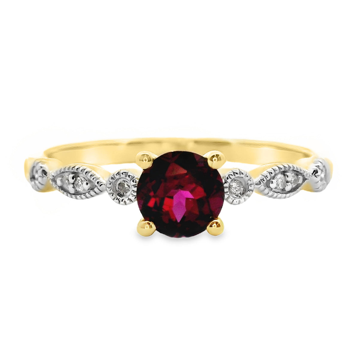 9ct Yellow Gold Rhodolite Garnet And Diamond Ring