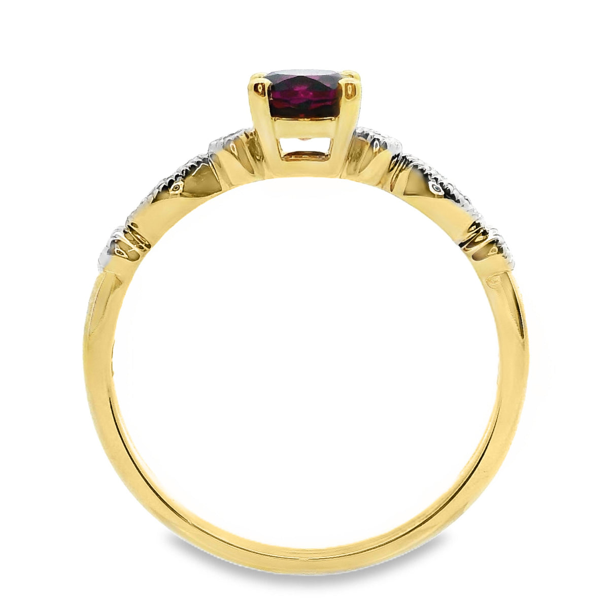 9ct Yellow Gold Rhodolite Garnet And Diamond Ring