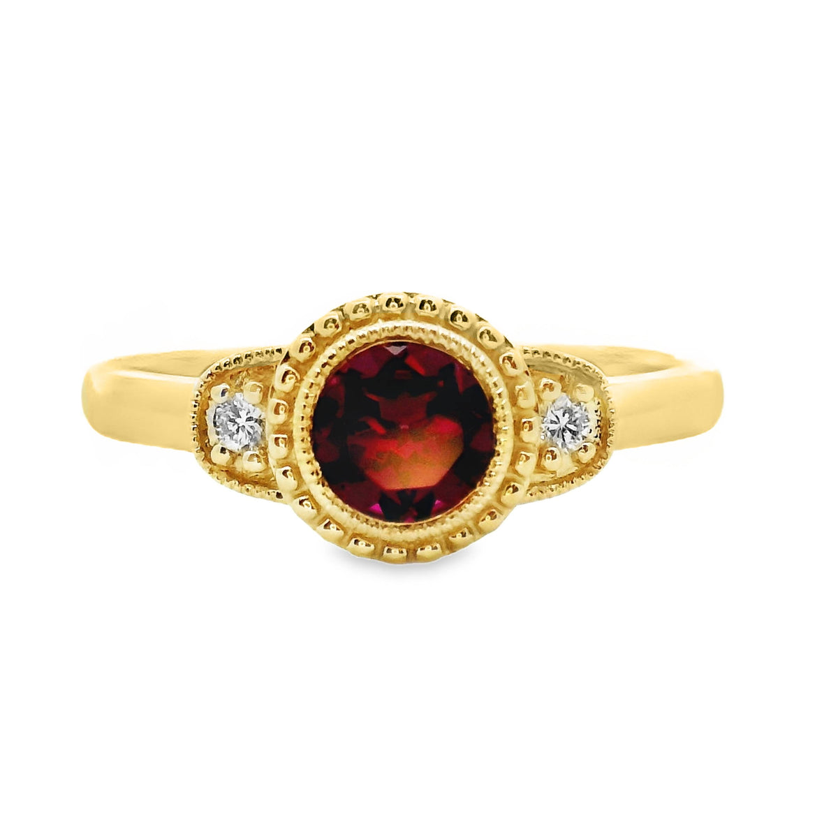 9ct Yellow Gold Garnet And Diamond Dress Ring