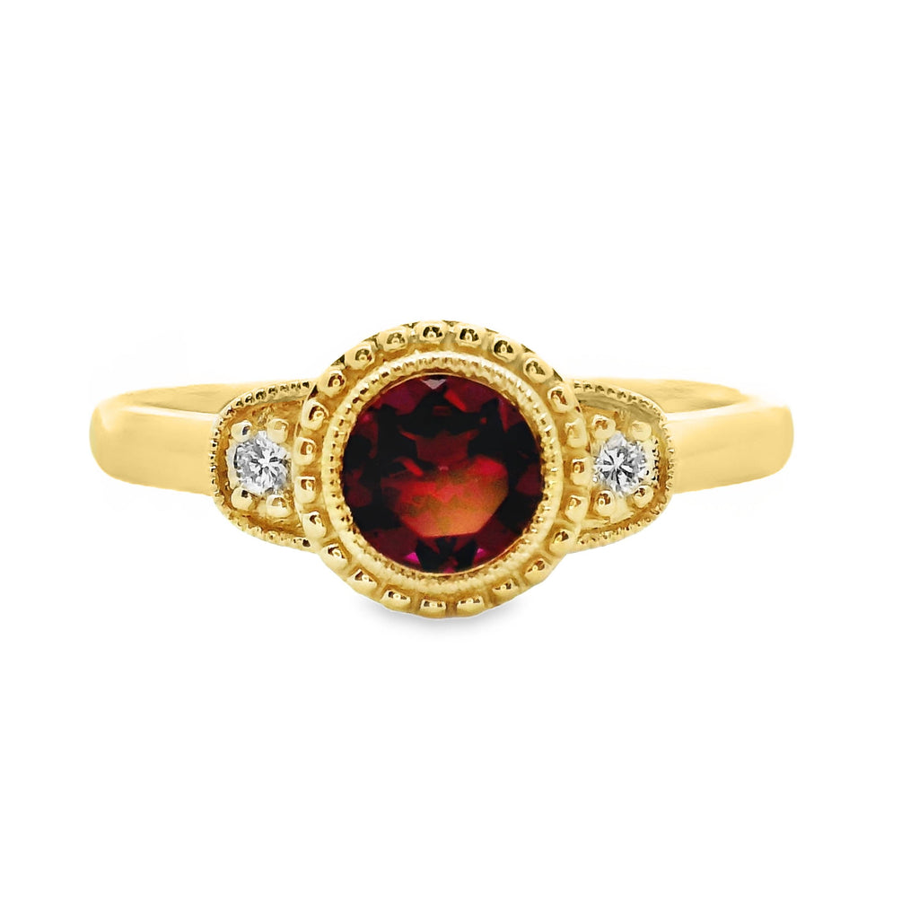 9ct Yellow Gold Garnet And Diamond Dress Ring