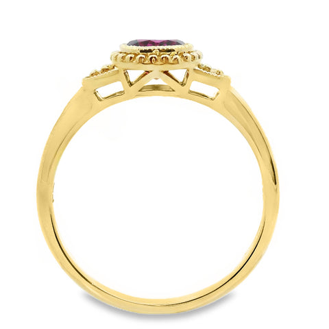 9ct Yellow Gold Garnet And Diamond Dress Ring